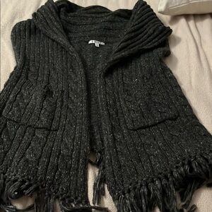 CAbi Gray Shrug Sweater with Fringe